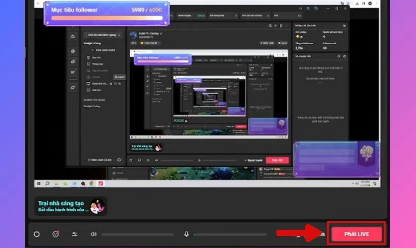 Nhấn nút Phát LIVE để bắt đầu buổi live