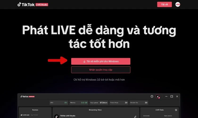 Tải phần mềm TikTok LIVE Studio về máy