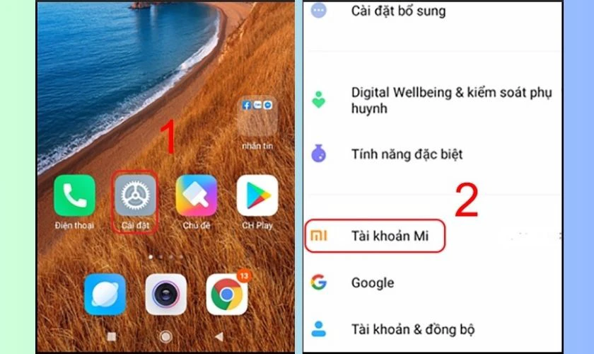 Chọn vào Tài khoản Mi