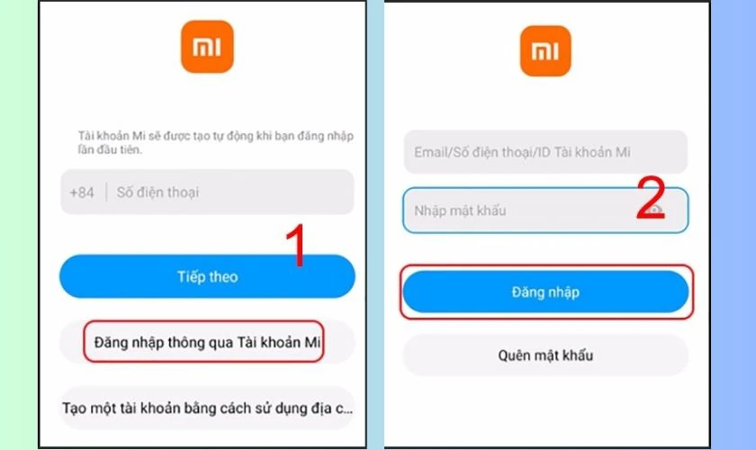 Đăng nhập thông qua Tài khoản Mi