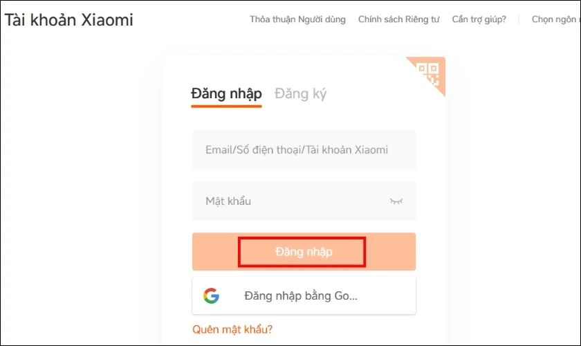 Bạn thực hiện đăng nhập vào tài khoản Mi của mình
