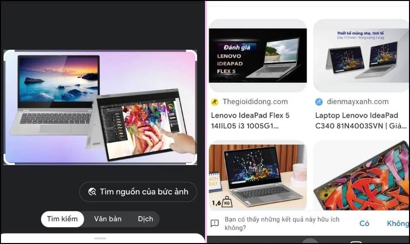 Kết quả sau khi tìm kiếm hình ảnh với Google Lens