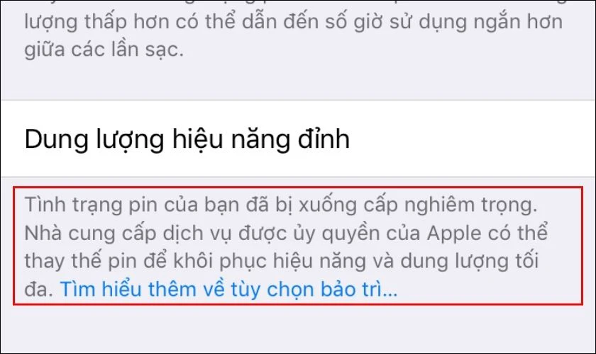 Tình trạng pin xuống cấp