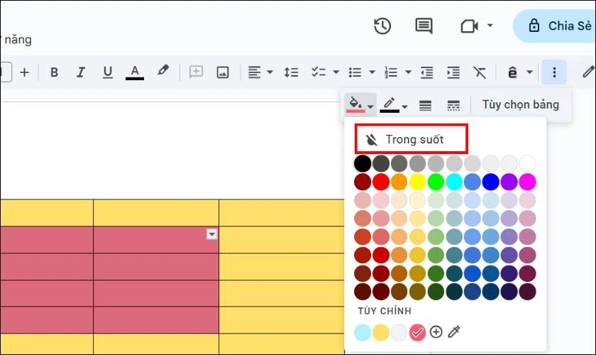 Chọn mục Trong suốt