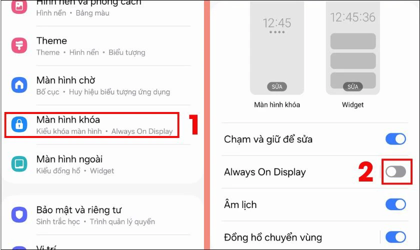 Tắt chế độ Always on display để tối ưu pin Samsung