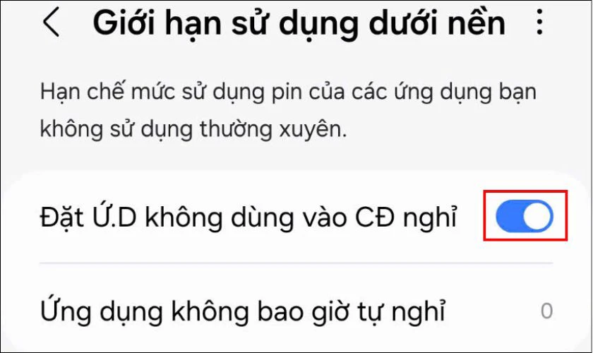 Cài đặt chế độ ngủ cho các ứng dụng không dùng