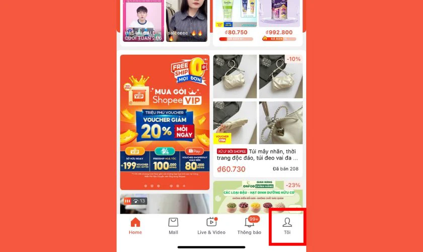 Mở ứng dụng shopee