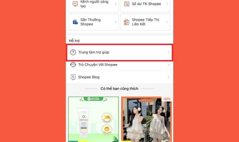 Chọn mục Trung tâm trợ giúp