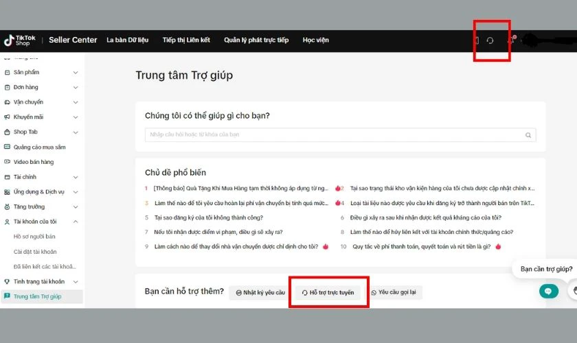 Cách liên hệ tổng đài TikTok Seller qua Tổng đài trực tuyến