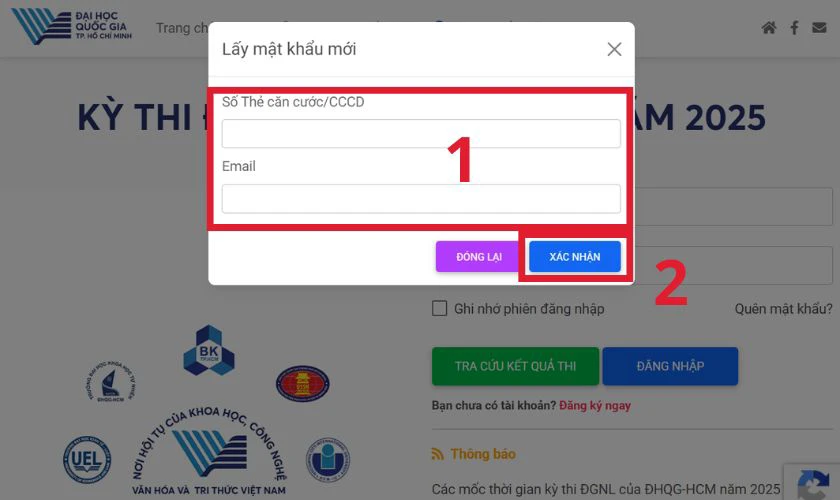 Nhập đầy đủ thông tin hệ thống đang yêu cầu