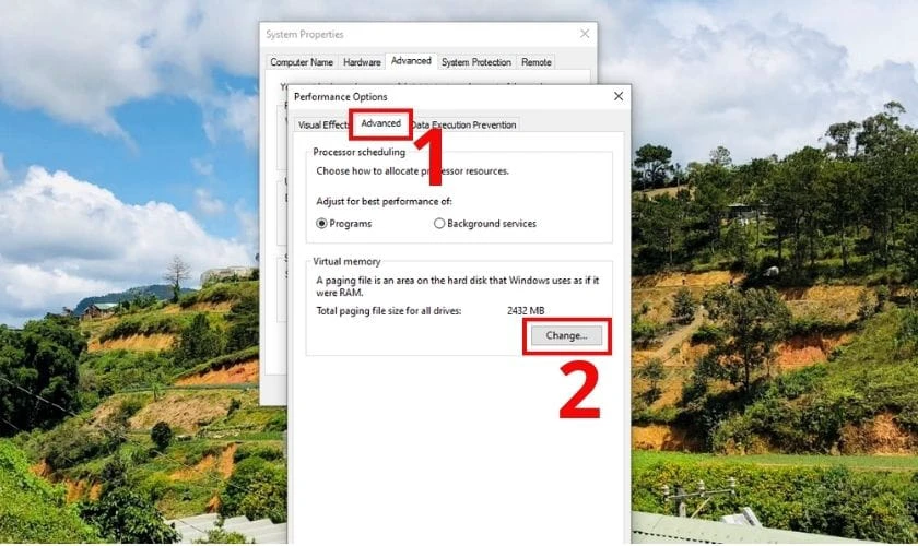 Nhấn chọn Change trong mục Virtual Memory