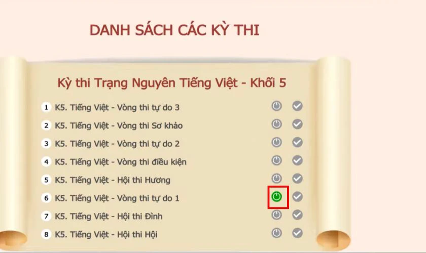 Nhấn Bắt đầu thi để hệ thống chuyển sang giao diện làm bài