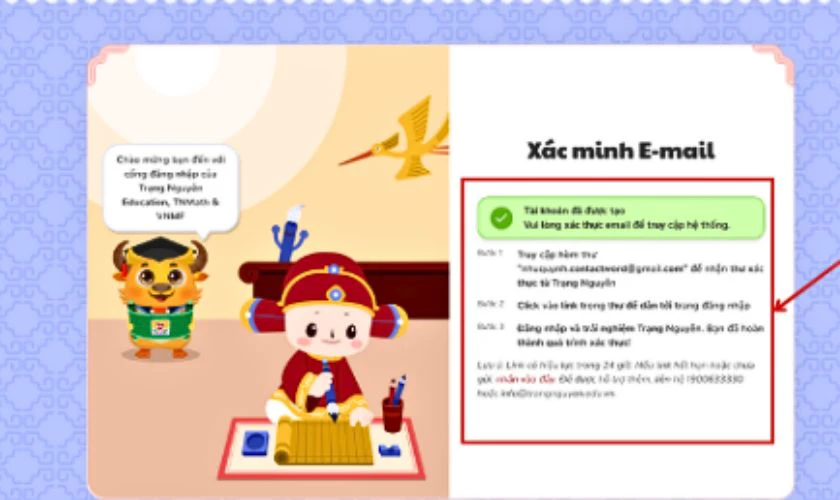 Tài khoản đã được tạo, xác thực Email để truy cập vào hệ thống theo hướng dẫn
