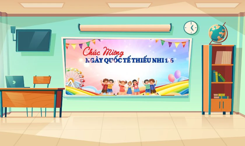 Mảng trang trí bảng lớp đầy màu sắc tạo không khí lễ hội
