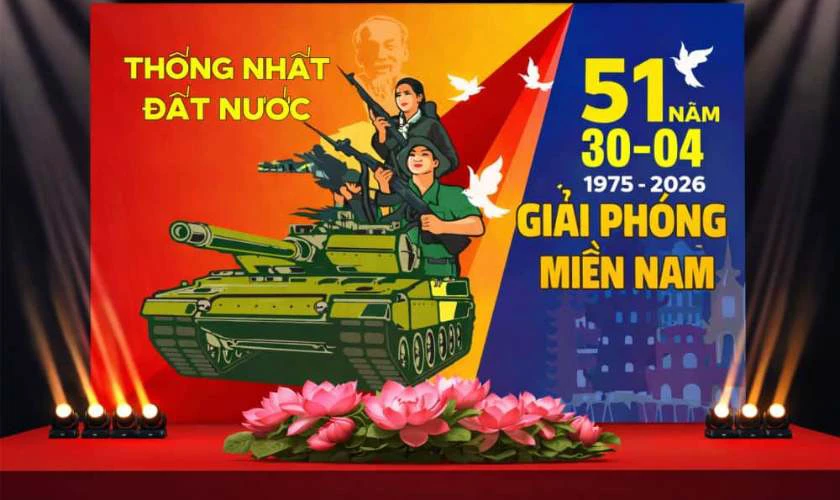 Trang trí 30/4 1/5 với hoa tươi rực rỡ tại sân khấu sự kiện