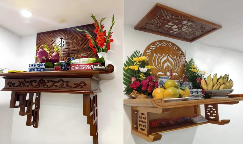 Mẫu trang trí bàn thờ treo tường Tết 2026 Bính Ngọ