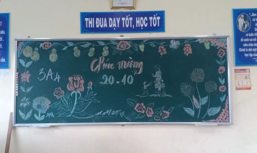 Trang trí bảng 20/10 đơn giản chủ đề hoa lá đẹp
