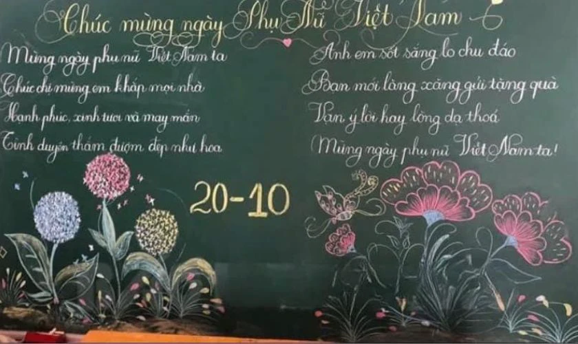 Trang trí bảng 20/10 đơn giản chủ đề hoa lá cấp 2