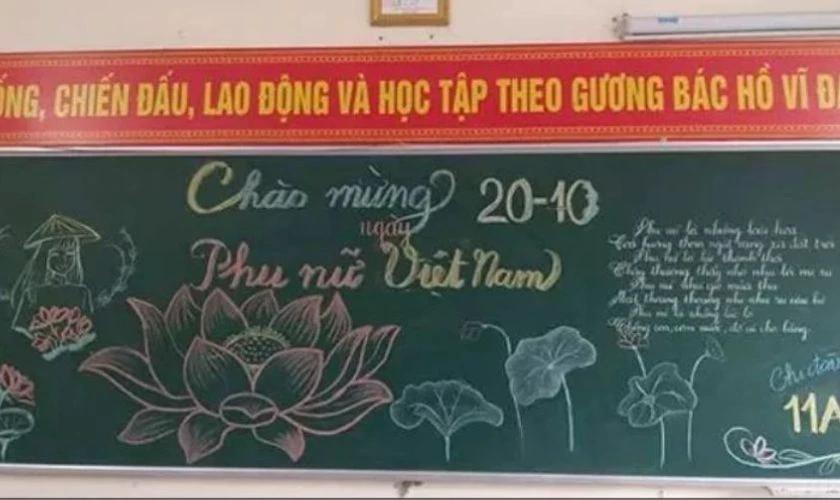 Trang trí bảng 20/10 đơn giản chủ đề hoa lá đơn giản