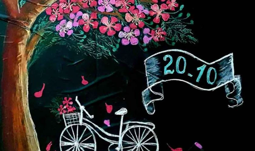 Trang trí bảng 20/10 đơn giản chủ đề hoa lá ấn tượng