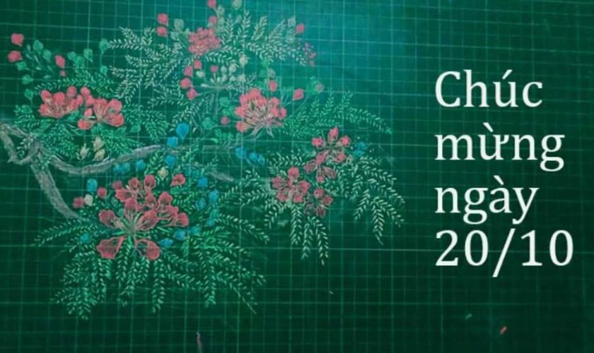 Trang trí bảng 20/10 đơn giản chủ đề hoa lá ít màu