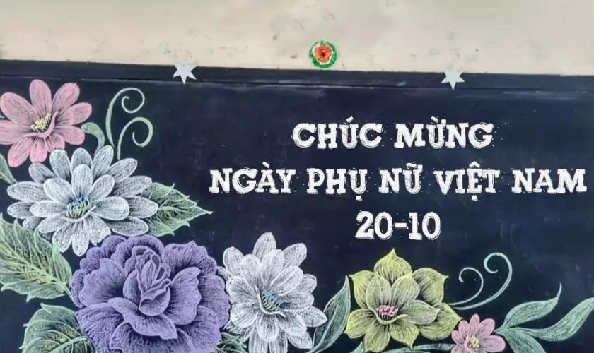 Trang trí bảng 20/10 đơn giản chủ đề hoa lá nghệ thuật
