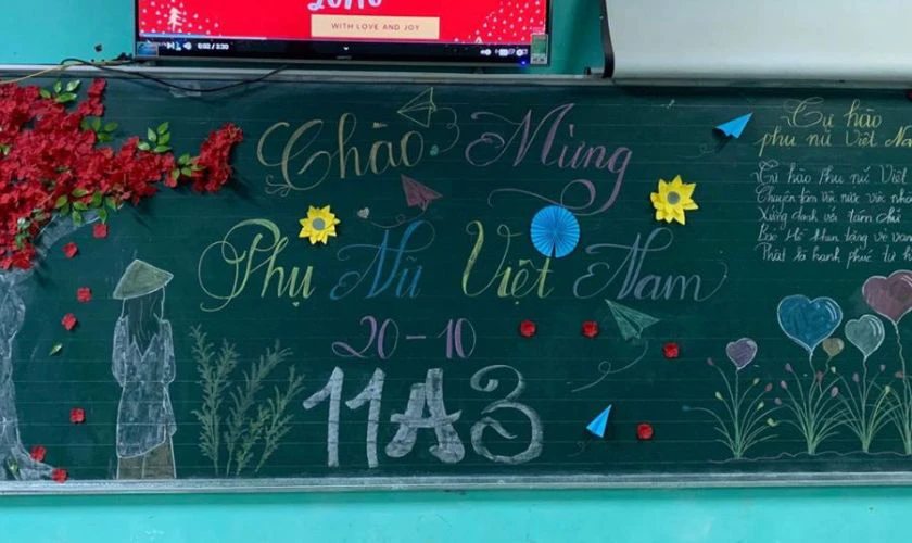 Trang trí bảng 20/10 đẹp chủ đề cô giáo mới