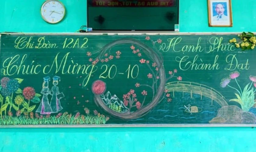 Trang trí bảng 20/10 đẹp chủ đề cô giáo xinh