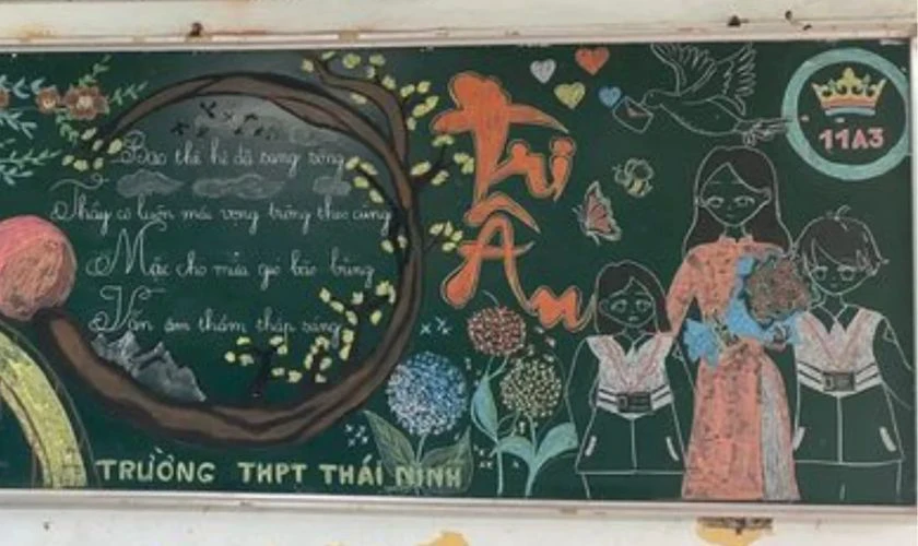 Mẫu trang trí bảng 20/10 chủ đề học sinh đẹp