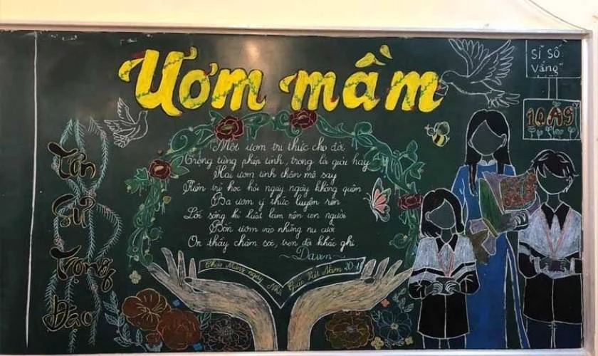 Mẫu trang trí bảng 20/10 chủ đề học sinh đơn giản