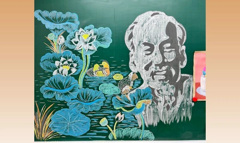 Mẫu trang trí bảng chủ đề Bác Hồ đẹp