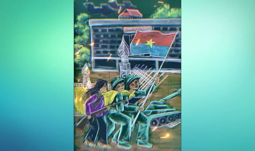 Mẫu trang trí bảng 30/4 1/5 chủ đề chú bộ đội