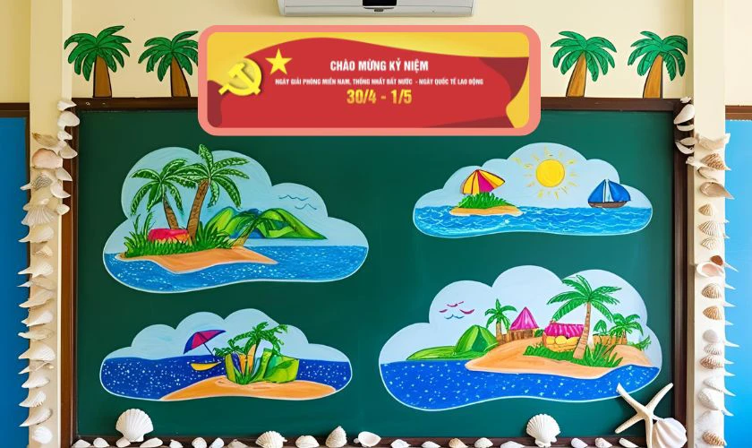 Trang trí bảng 30/4 1/5 chủ đề biển đảo