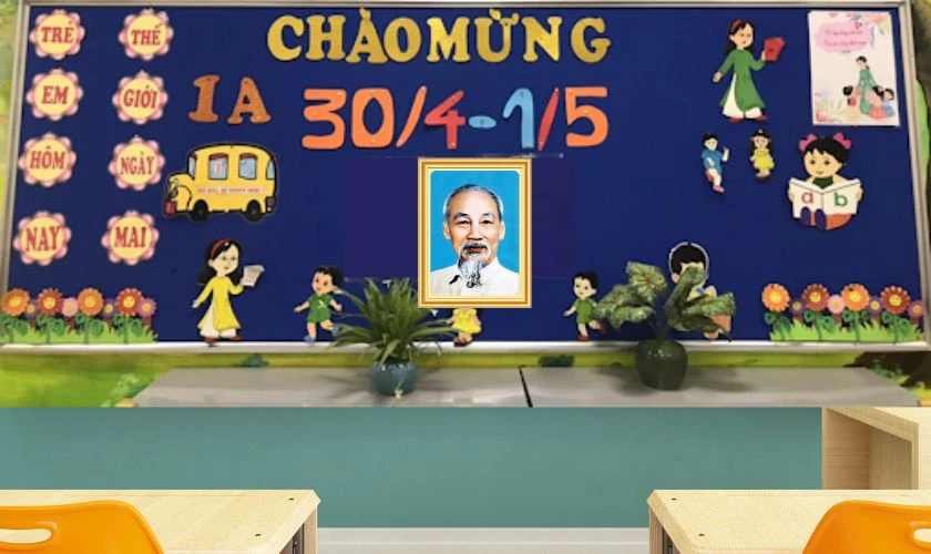 Trang trí bảng 30/4 1/5 chủ đề Bác Hồ