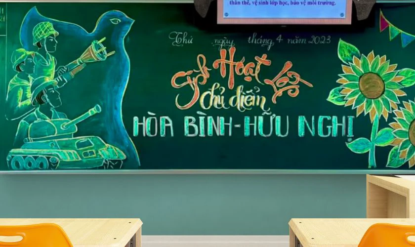 Trang trí bảng chủ đề chú bộ đội