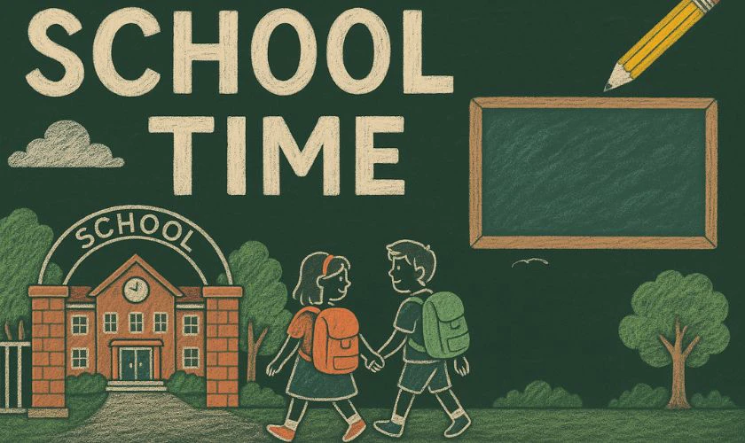 Trang trí bảng Back To School chủ đề trường học