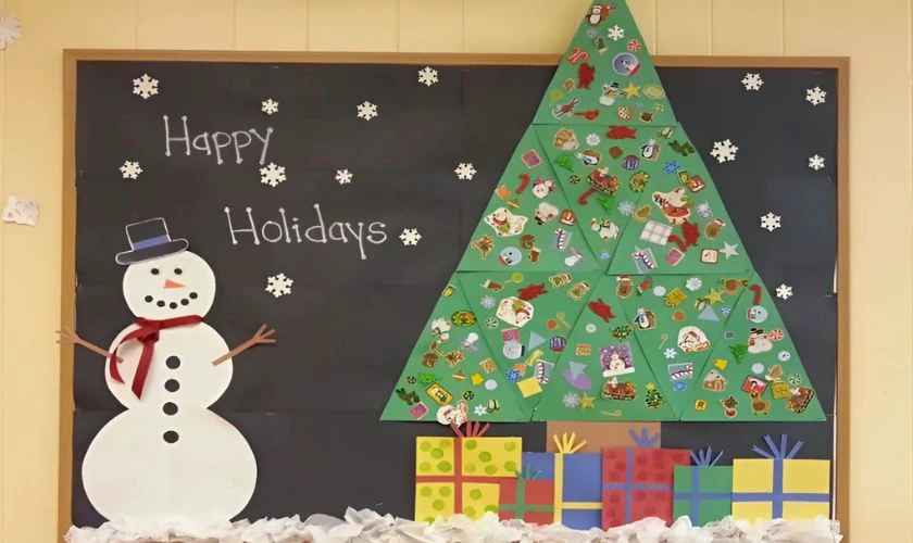 Mẫu trang trí bảng Giáng sinh có biểu tượng người tuyết