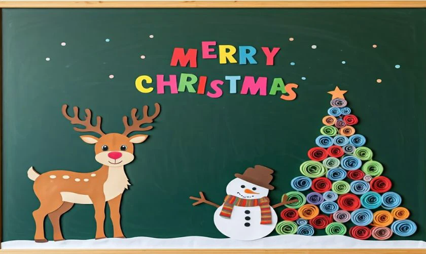 Mẫu trang trí bảng Noel biểu tượng người tuyết