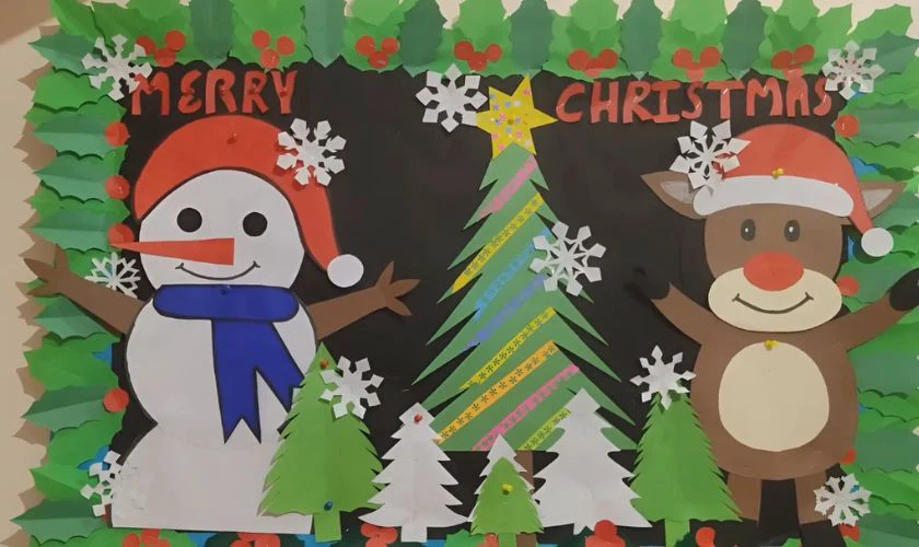 Trang trí bảng Noel với người tuyết