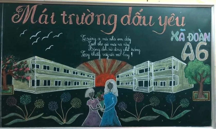 Tranh và thơ về mái trường mến yêu