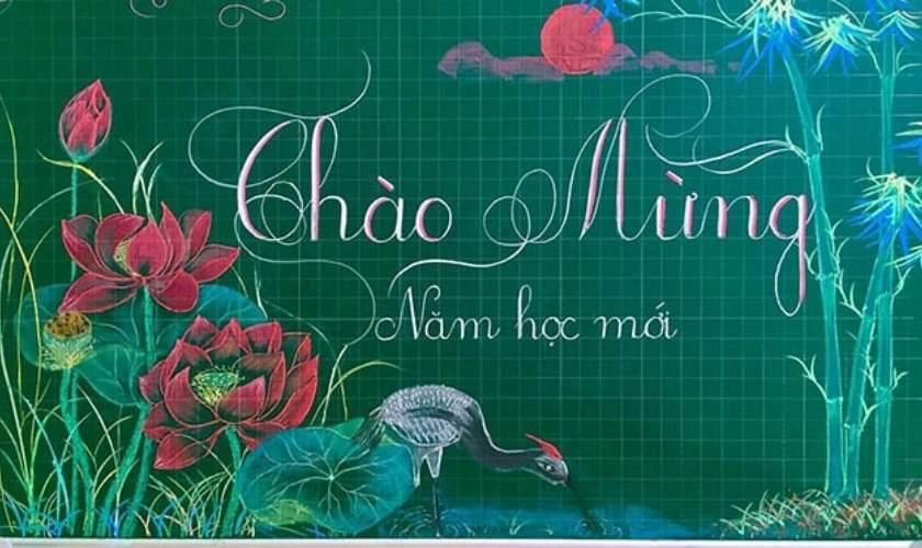 Bảng chào mừng năm học mới có hình ảnh bông hoa