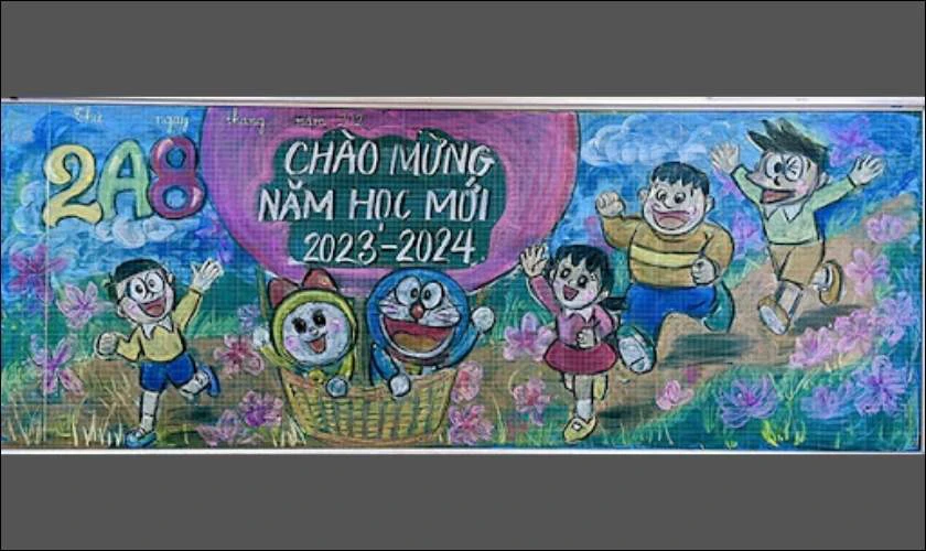 Trang trí bảng khai giảng Doraemon