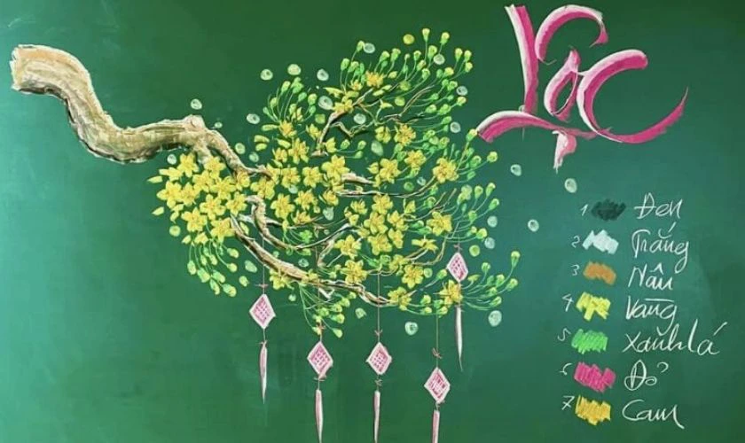 Cách vẽ bảng trang trí Tết 2026 hình hoa mai