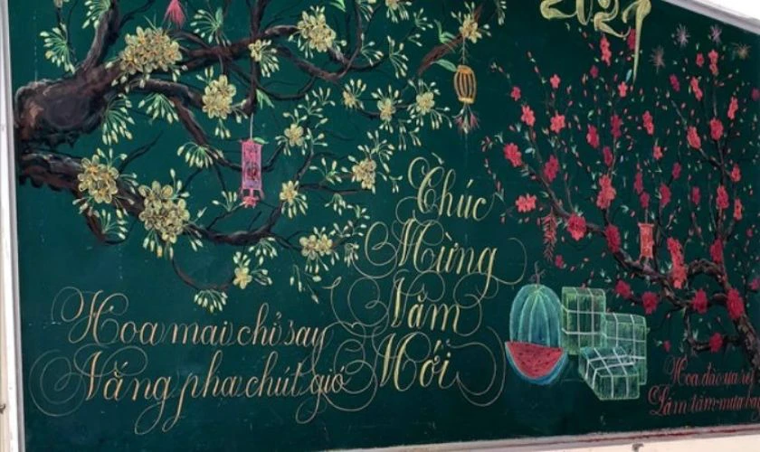 Vẽ bảng trang trí 2026 hình hoa mai