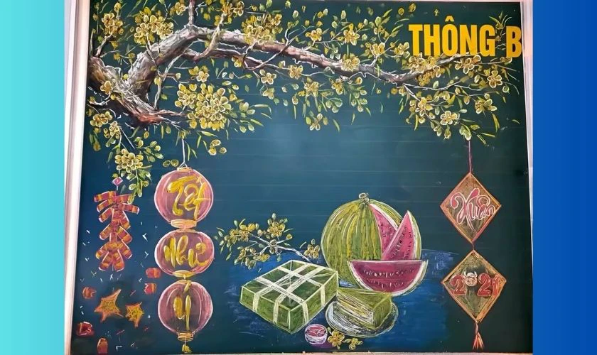 Vẽ bảng trang trí ngày Tết hình hoa mai