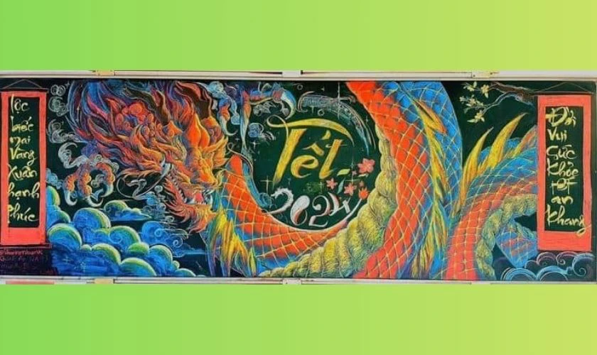 Mẫu trang trí bảng chủ đề câu đối đỏ