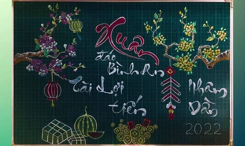 Trang trí bảng Tết 2026 Bính Ngọ hình bánh chưng