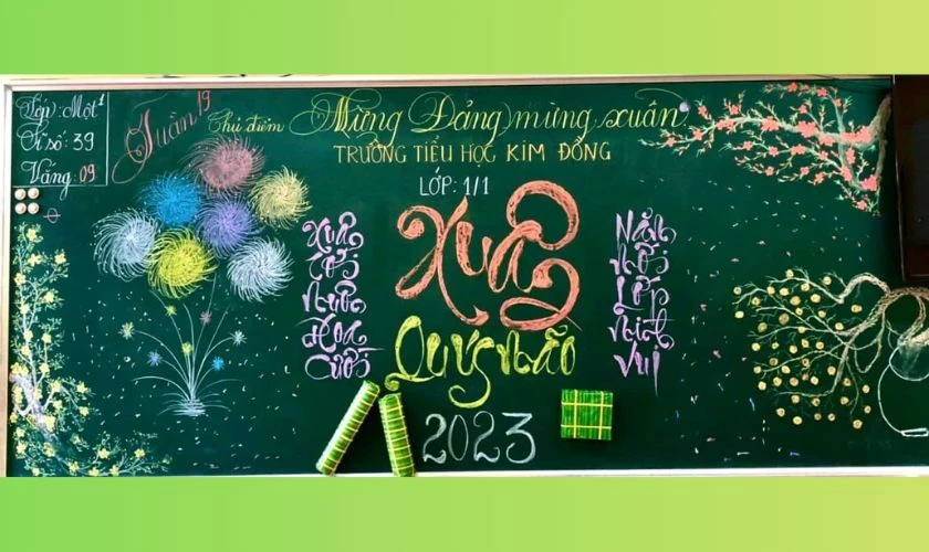 Vẽ bảng Tết 2026 chủ đề pháo hoa
