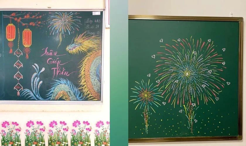 Vẽ trang trí bảng đen chủ đề pháo hoa