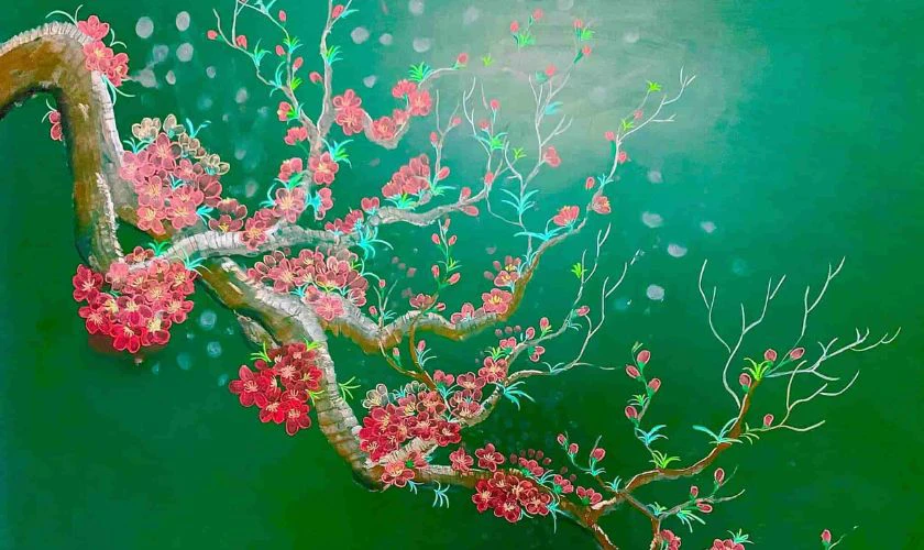 Trang trí bảng bằng hoa đào